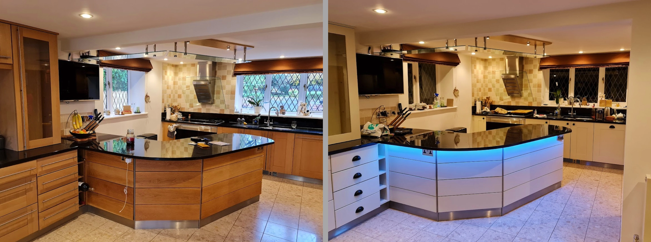 Before & After: Flat kitchen with new handles, resprayed in Farrow & Ball Lime White
