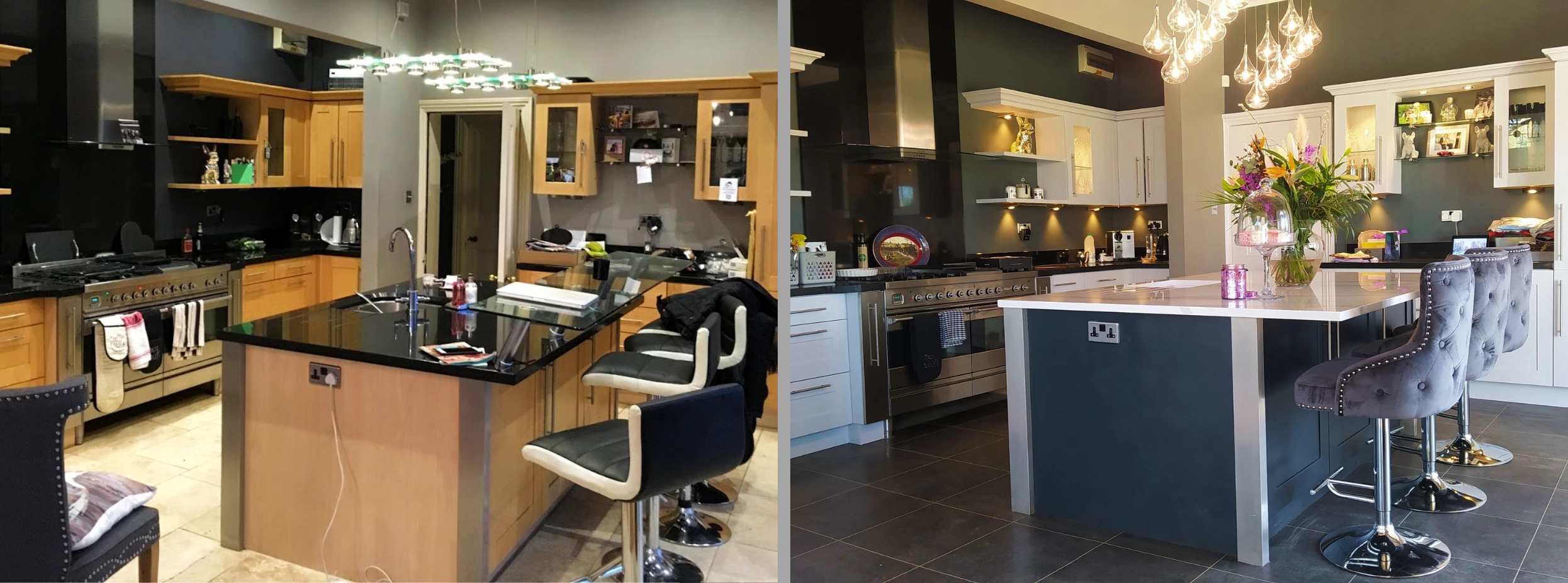 Before & After: Shaker kitchen with island, resprayed in Farrow & Ball Blackened and off-black