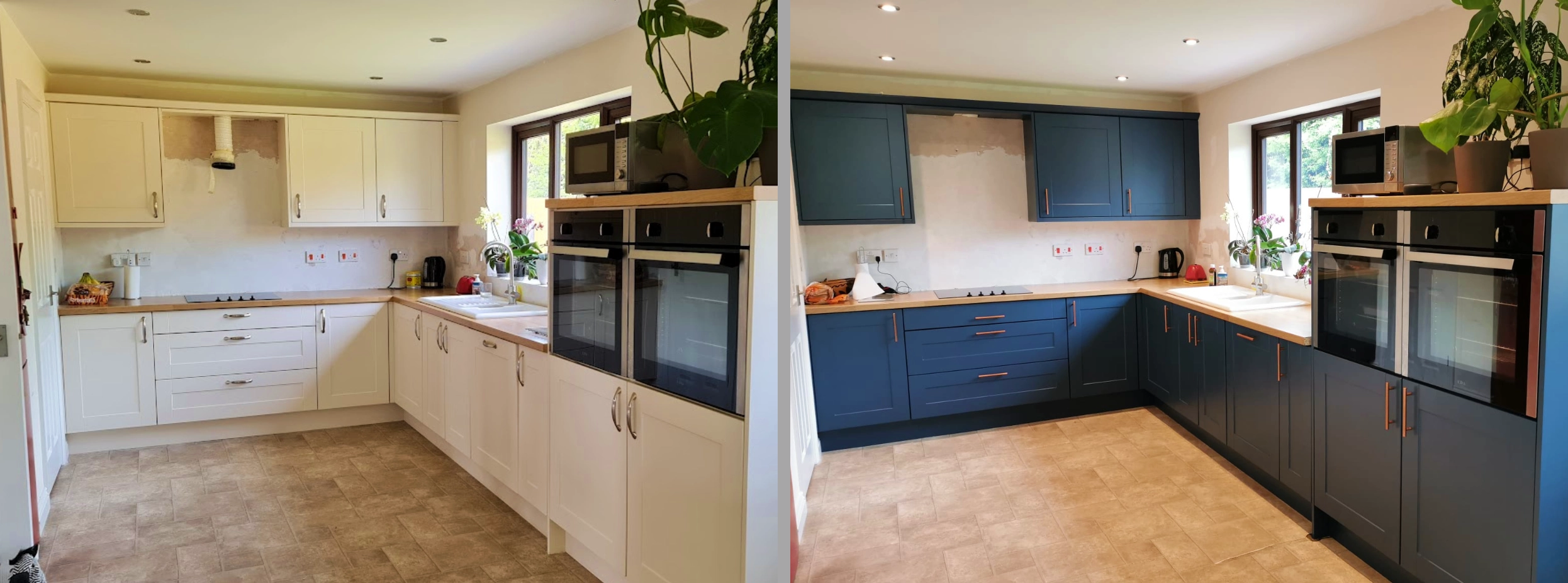 Before & After: Shaker kitchen resprayed in Farrow & Ball Stiffkey Blue